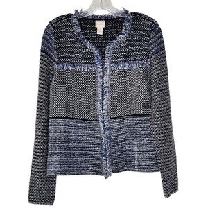 CHICO'S Franklin Fringe Open Front Blue Sweater Cardigan Blazer Size 1 -Medium 8